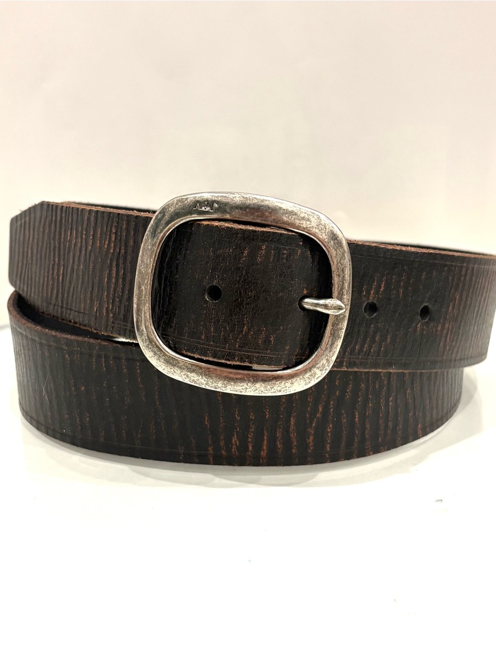 John Varvatos Dark Brown Textured Leather Belt with Silver Buckle